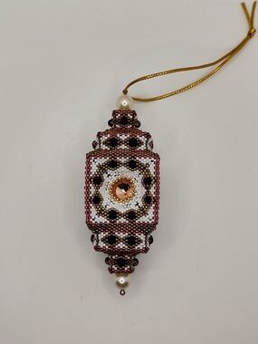 Beaded Ornament  with Pearl Accents - White & Rose Gold